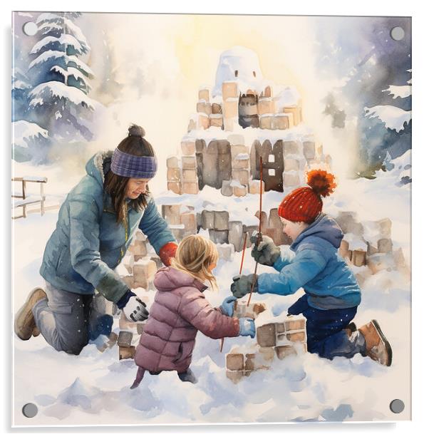 Playing in the snow in holidays Acrylic by Zahra Majid