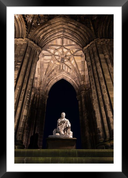 Scott Monument And Statue At Night In Edinburgh Framed Mounted Print by Artur Bogacki