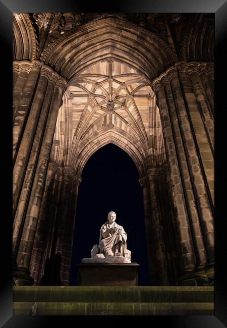 Scott Monument And Statue At Night In Edinburgh Framed Print by Artur Bogacki