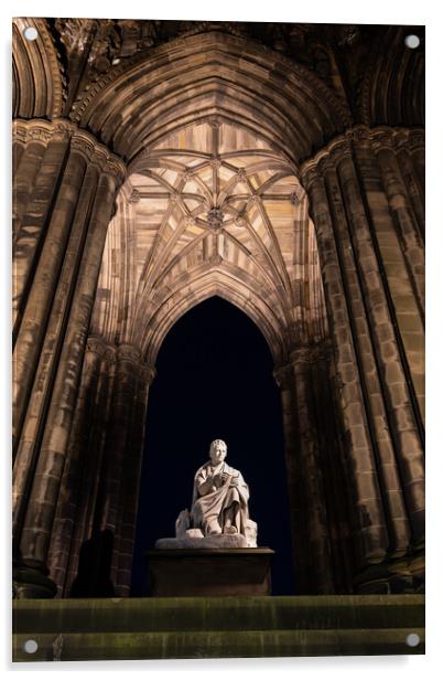 Scott Monument And Statue At Night In Edinburgh Acrylic by Artur Bogacki