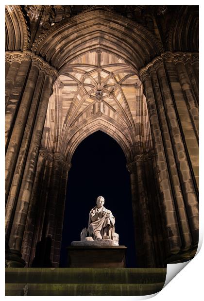 Scott Monument And Statue At Night In Edinburgh Print by Artur Bogacki