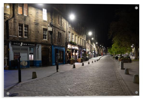 Grassmarket Street At Night In Edinburgh Acrylic by Artur Bogacki