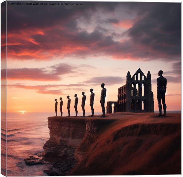 Gormley men and Whitby Abbey (AI Generated) Canvas Print by John Wain