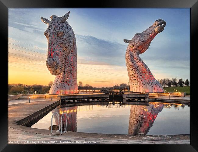  the Kelpies at sunset  , the Helix , Falkirk Framed Print by Photogold Prints