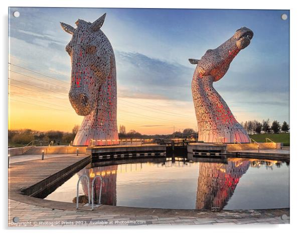  the Kelpies at sunset  , the Helix , Falkirk Acrylic by Photogold Prints