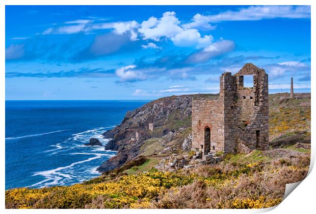 Crown Engine Houses at Botallack Mine, Cornwall Print by Tracey Turner