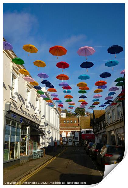 Bank Street with  umbrellas Hythe Kent  Print by Antoinette B