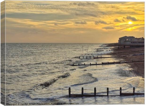 Golden sky and silver sea in Worthing, West Sussex Canvas Print by Carolyn Brown-Felpts