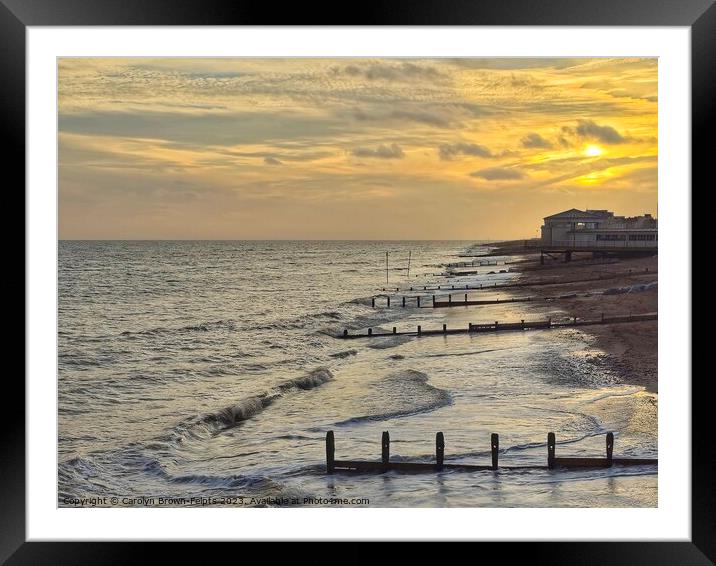 Golden sky and silver sea in Worthing, West Sussex Framed Mounted Print by Carolyn Brown-Felpts