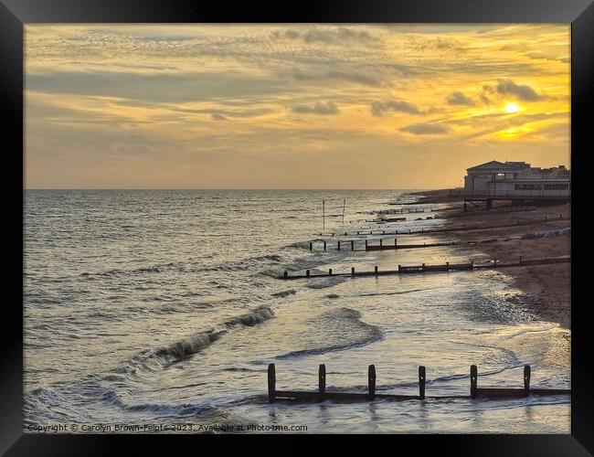 Golden sky and silver sea in Worthing, West Sussex Framed Print by Carolyn Brown-Felpts