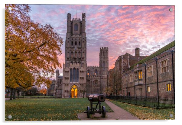 Colourful sunrise behind Ely Cathedral, 23rd November 2023 Acrylic by Andrew Sharpe