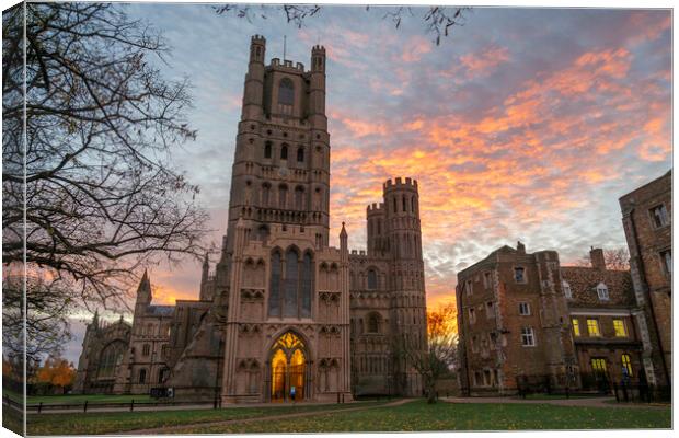 Colourful sunrise behind Ely Cathedral, 23rd November 2023 Canvas Print by Andrew Sharpe