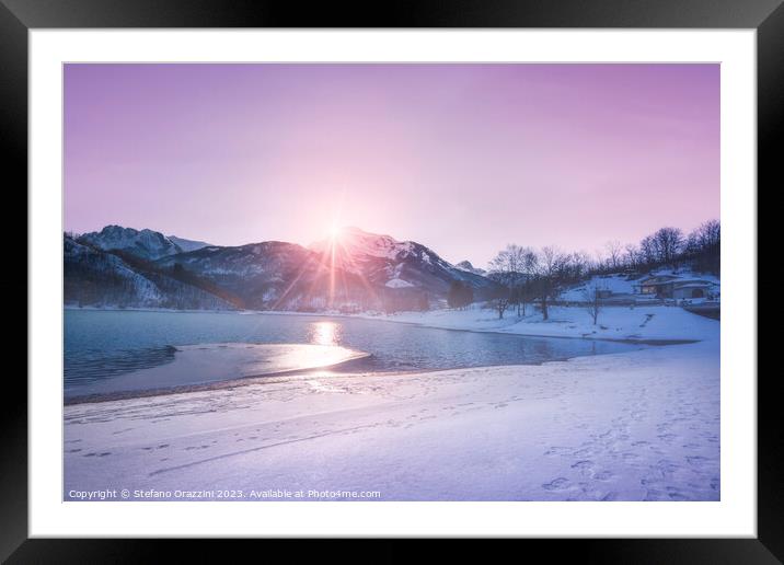 Lake Gramolazzo and snow in Apuan mountains. Garfagnana Framed Mounted Print by Stefano Orazzini