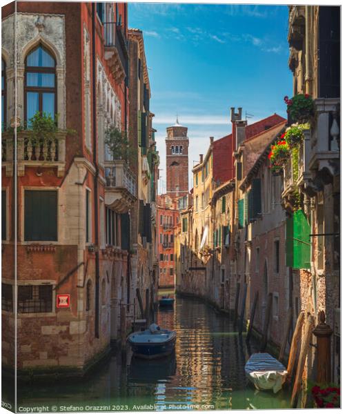 Venice cityscape, canal and bell tower Canvas Print by Stefano Orazzini