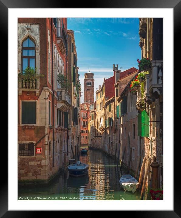 Venice cityscape, canal and bell tower Framed Mounted Print by Stefano Orazzini