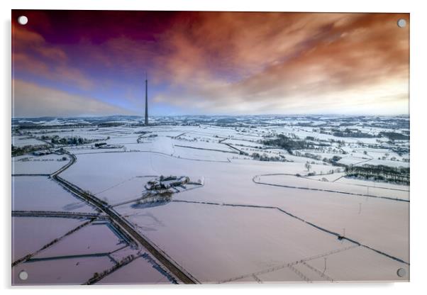 Emley Moor Winters Day Acrylic by Apollo Aerial Photography