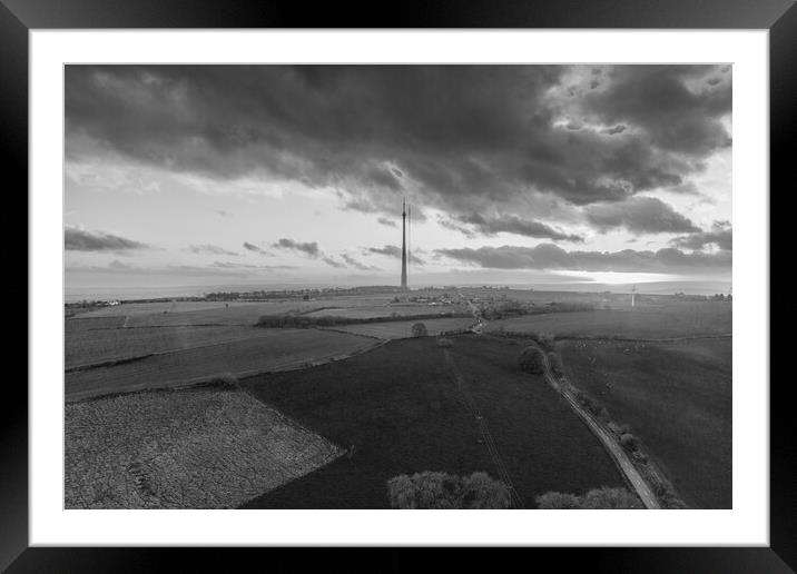 Emley Moor Black and White Framed Mounted Print by Apollo Aerial Photography