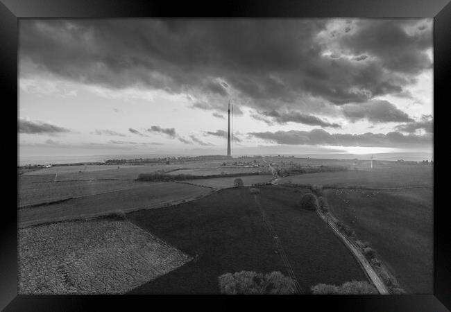 Emley Moor Black and White Framed Print by Apollo Aerial Photography