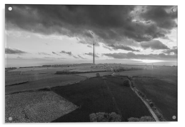 Emley Moor Black and White Acrylic by Apollo Aerial Photography