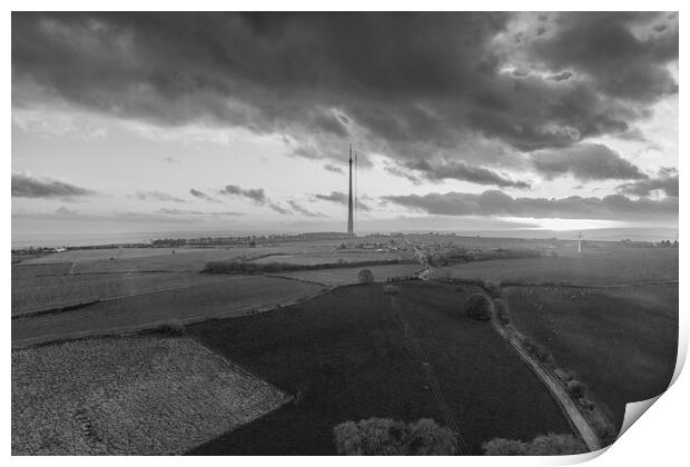 Emley Moor Black and White Print by Apollo Aerial Photography