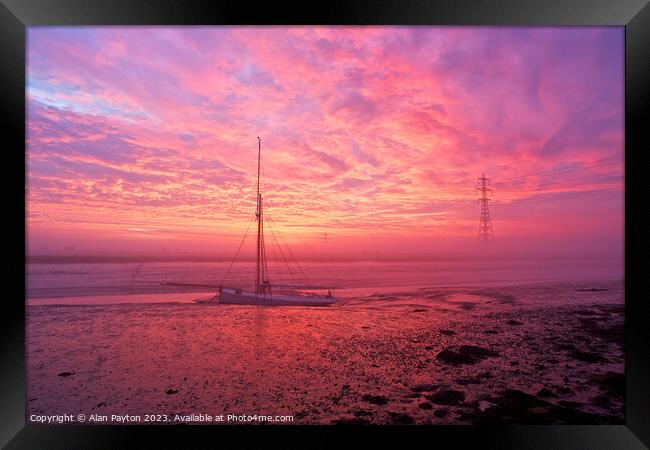 Red Sky over Oyster Yawl F76 Gamecock Framed Print by Alan Payton