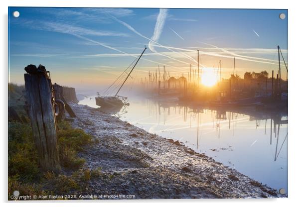 Misty sunrise at Oare Creek, Kent Acrylic by Alan Payton