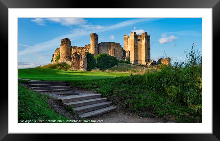 Conisbrough Castle at sunset Framed Mounted Print by Chris Drabble