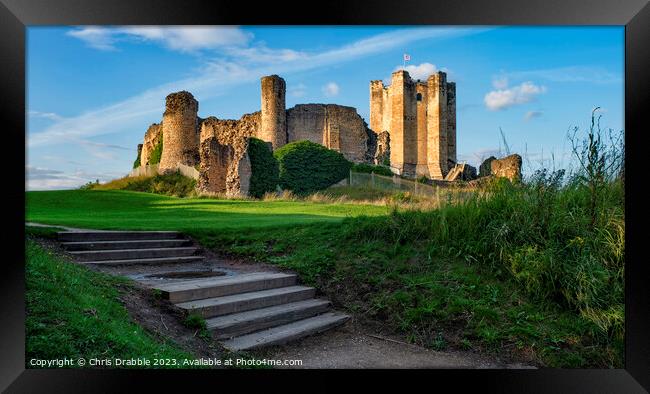 Conisbrough Castle at sunset Framed Print by Chris Drabble