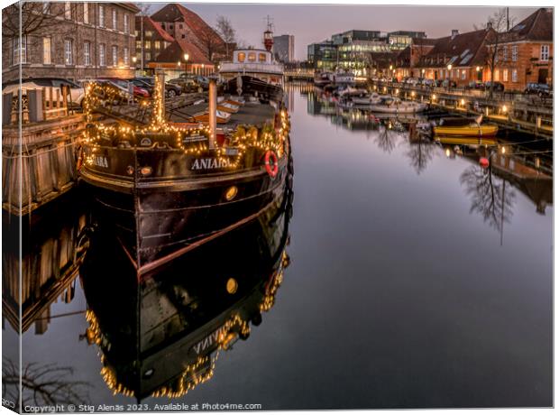 Christmas decoration on the ship Aniara reflecting in Copenhagen Canvas Print by Stig Alenäs