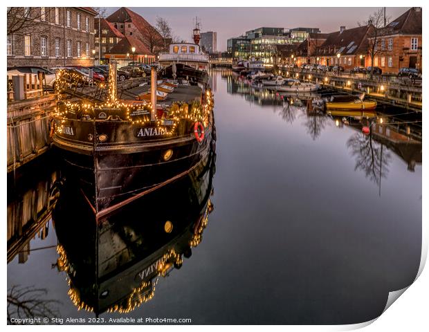 Christmas decoration on the ship Aniara reflecting in Copenhagen Print by Stig Alenäs