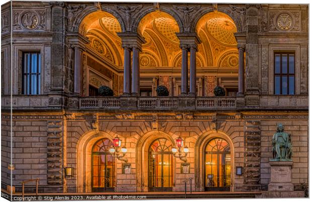 the old royal danish theatre in Copenhagen with glowing arcades  Canvas Print by Stig Alenäs