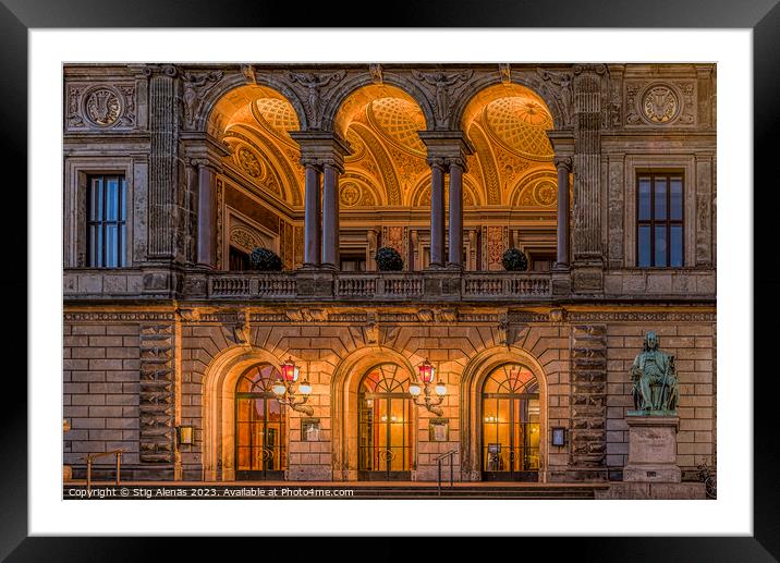 the old royal danish theatre in Copenhagen with glowing arcades  Framed Mounted Print by Stig Alenäs
