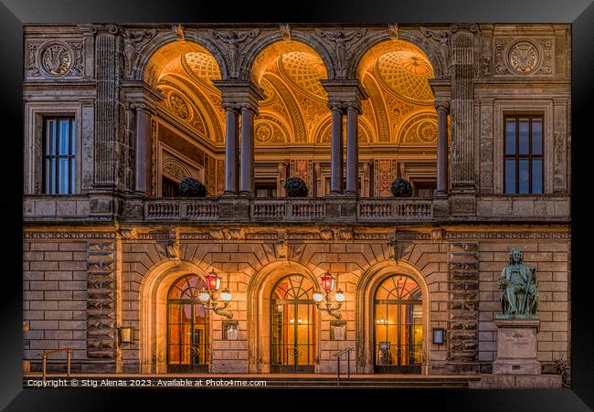 the old royal danish theatre in Copenhagen with glowing arcades  Framed Print by Stig Alenäs