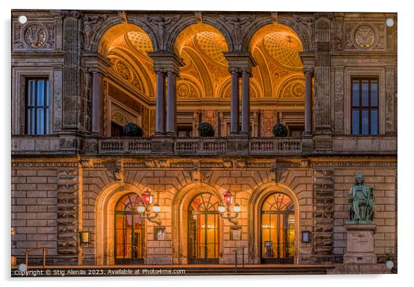 the old royal danish theatre in Copenhagen with glowing arcades  Acrylic by Stig Alenäs