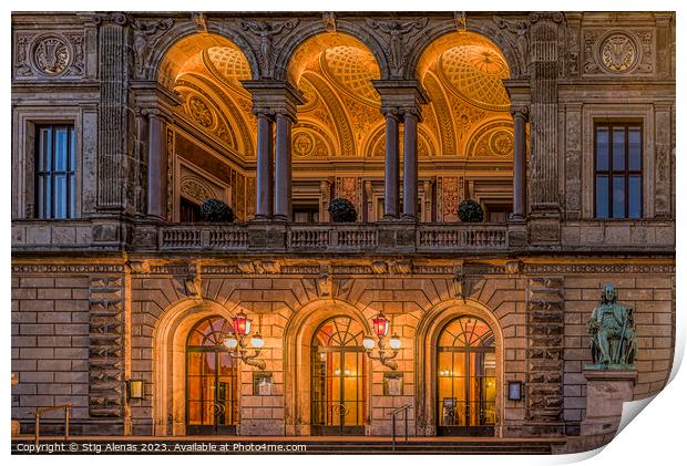 the old royal danish theatre in Copenhagen with glowing arcades  Print by Stig Alenäs