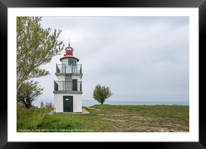 Spodsbjerg lighthouse overlooking a beach meadow and the sea  Framed Mounted Print by Stig Alenäs
