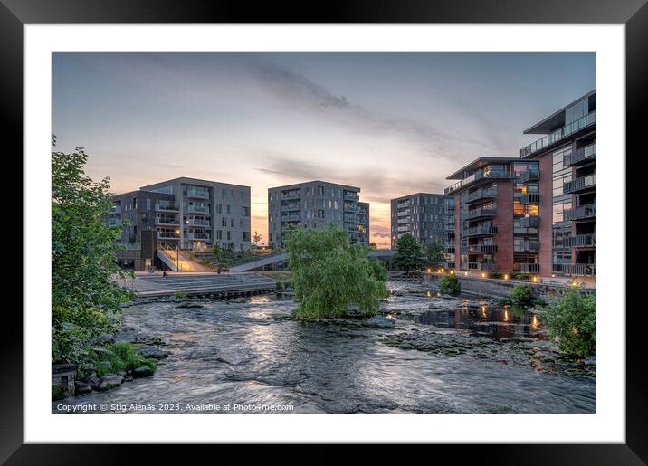 the town center of Silkeborg on the banks of Gudena river Framed Mounted Print by Stig Alenäs