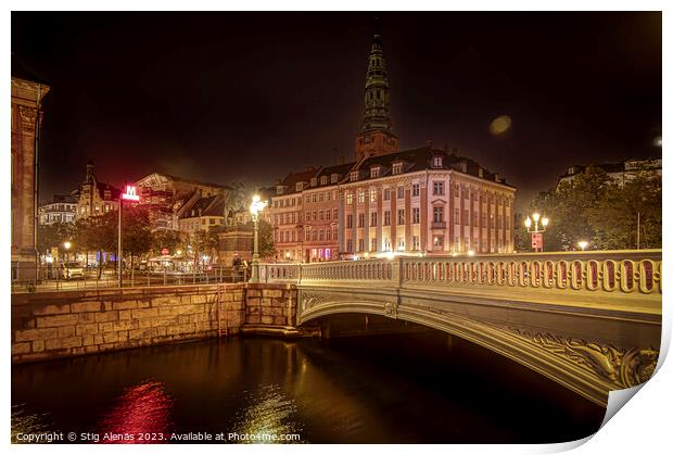 Højbro bridge in Copenhagen at night  Print by Stig Alenäs