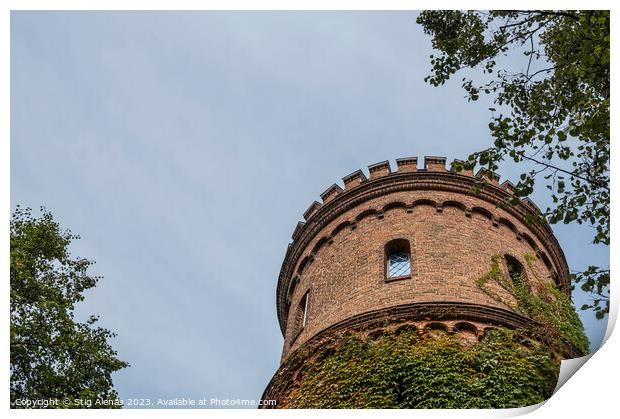 the round tower of the king's house in Lund against a blue sky Print by Stig Alenäs