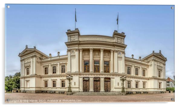 Curved panoramic view of the white Lund University building Acrylic by Stig Alenäs