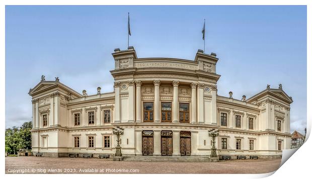 Curved panoramic view of the white Lund University building Print by Stig Alenäs