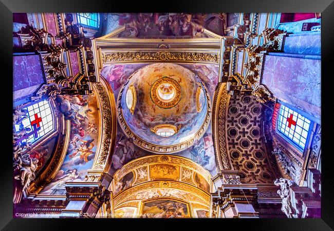 Dome Ceiling Santa Maria Maddalena Church Rome Italy Framed Print by William Perry