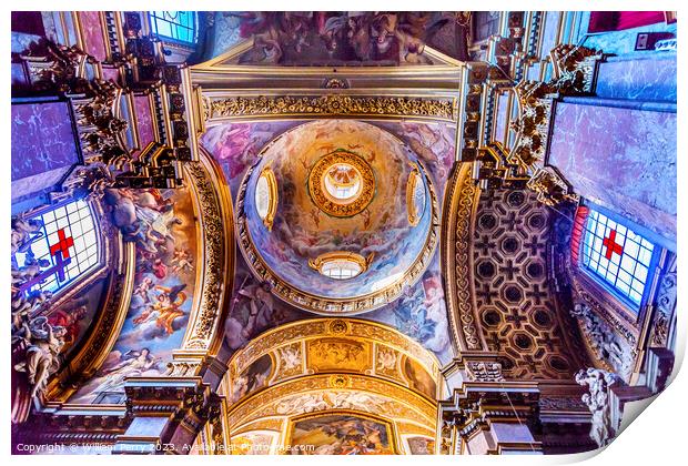 Dome Ceiling Santa Maria Maddalena Church Rome Italy Print by William Perry