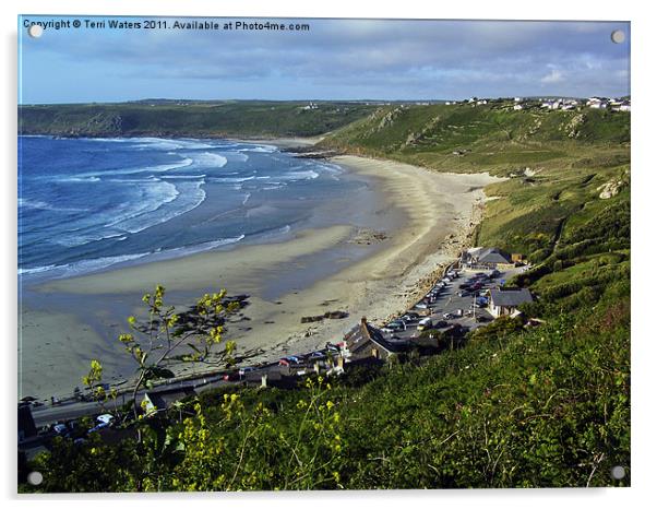 Whitesand Bay and Gwynver Beach Acrylic by Terri Waters