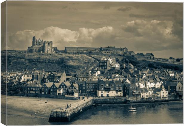Whitby Bay and Abbey Canvas Print by Paul Grubb