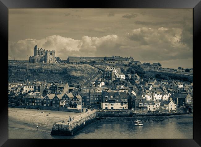 Whitby Bay and Abbey Framed Print by Paul Grubb