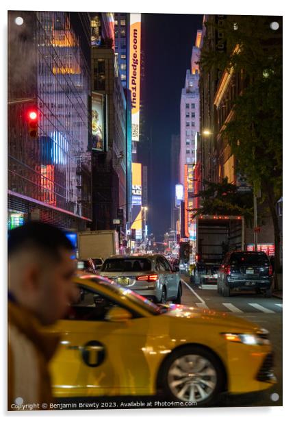 Taxi In NYC Acrylic by Benjamin Brewty