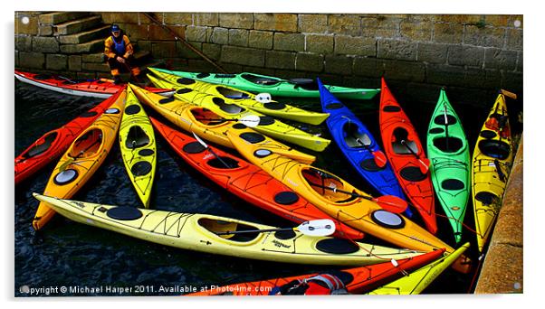 Canoes Galore Acrylic by Michael Harper