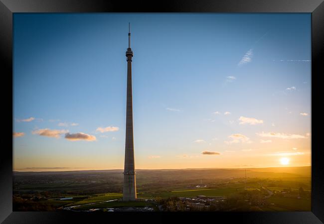 Emley Moor Sunset Framed Print by Apollo Aerial Photography