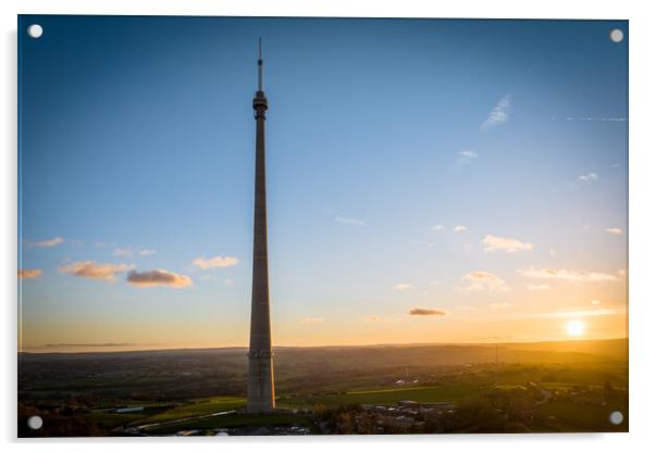 Emley Moor Sunset Acrylic by Apollo Aerial Photography